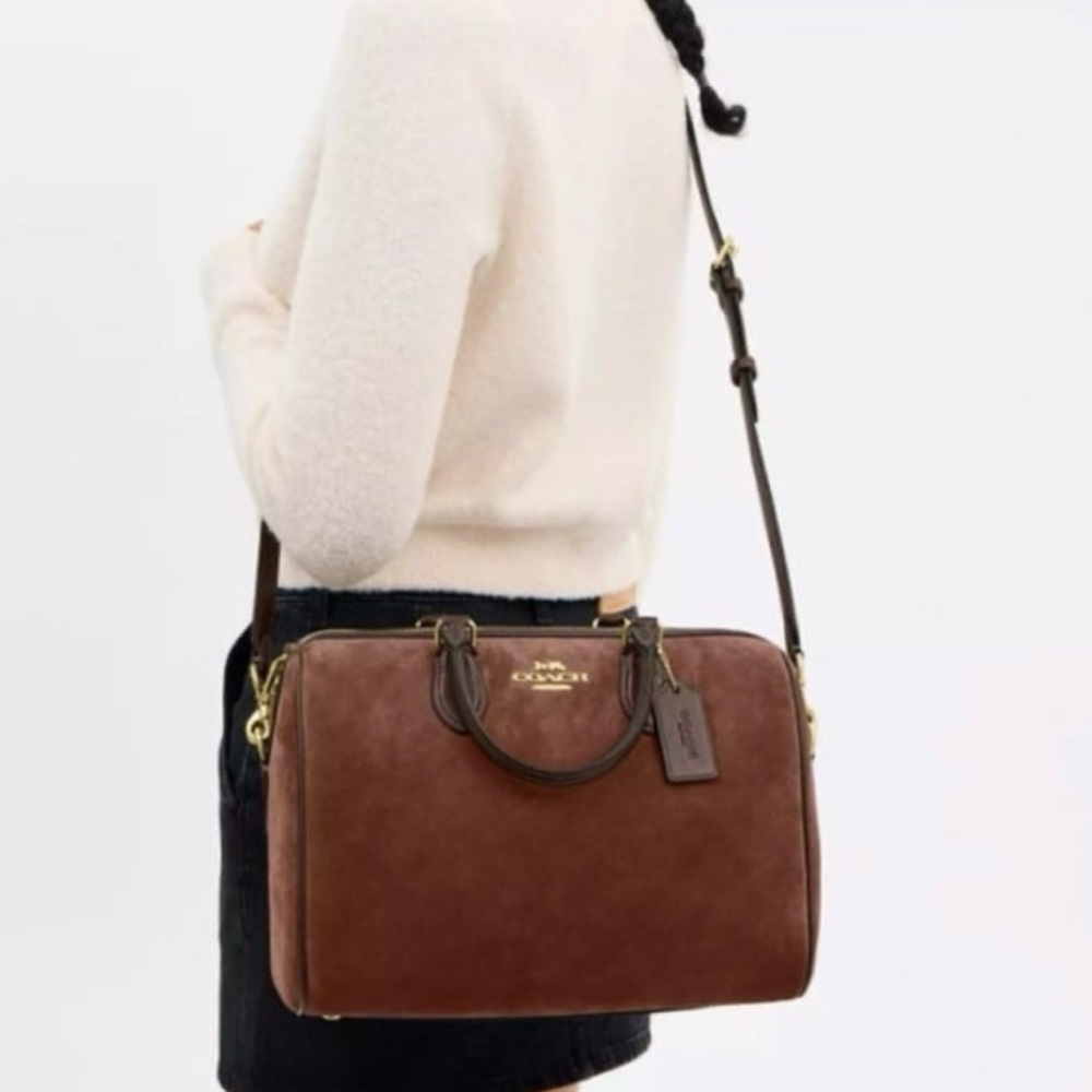 Coach Rowan Large Satchel Bag in Suede - Picture 15 of 15